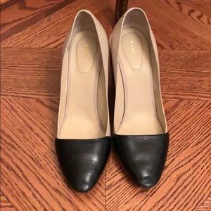 Chloe nude/black block wedge heel